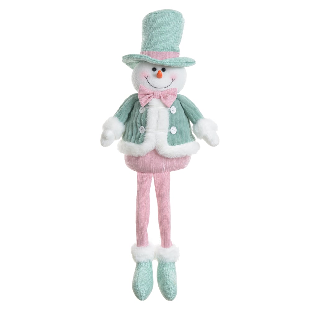 BONECO DE NEVE NATAL SENTADO (VERDE ROSA) 50cm
