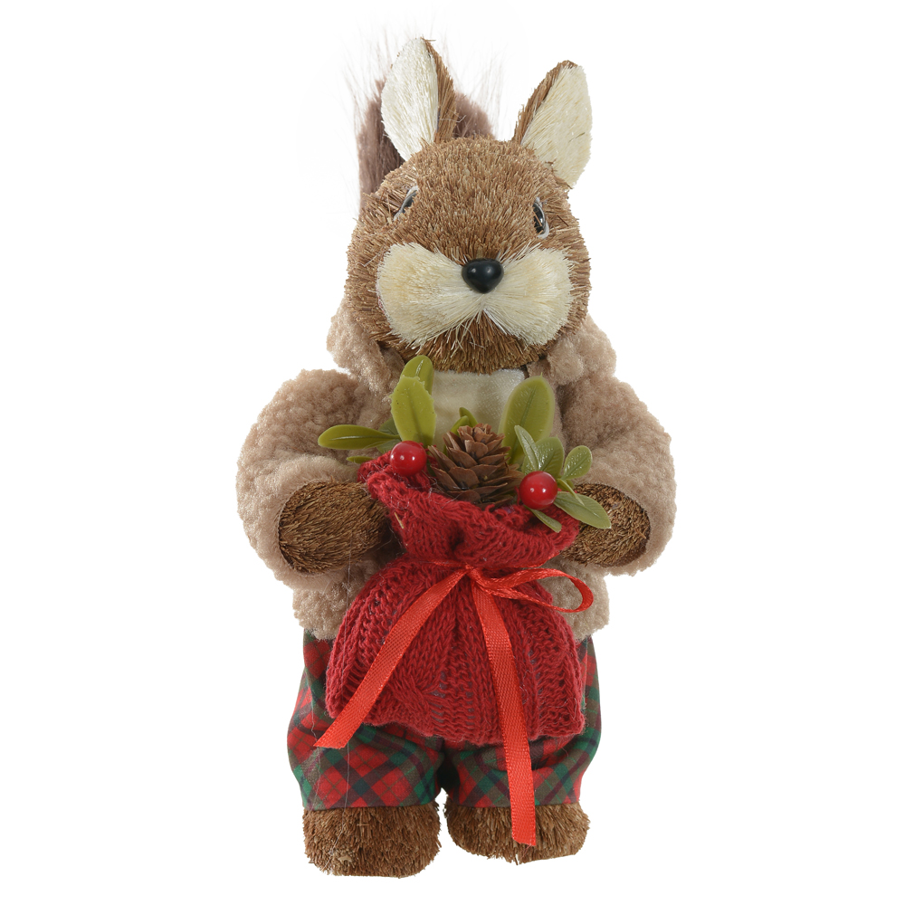 ESQUILO NATAL MENINO PALHA EM PE (VERMELHO BEGE) 22X11cm