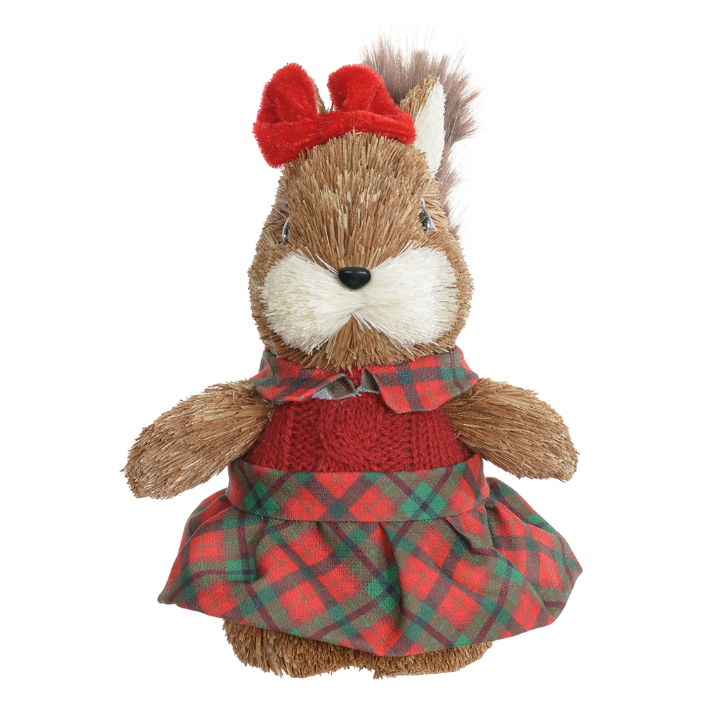 ESQUILO NATAL MENINA PALHA EM PE (VERMELHO VERDE) 19X13cm