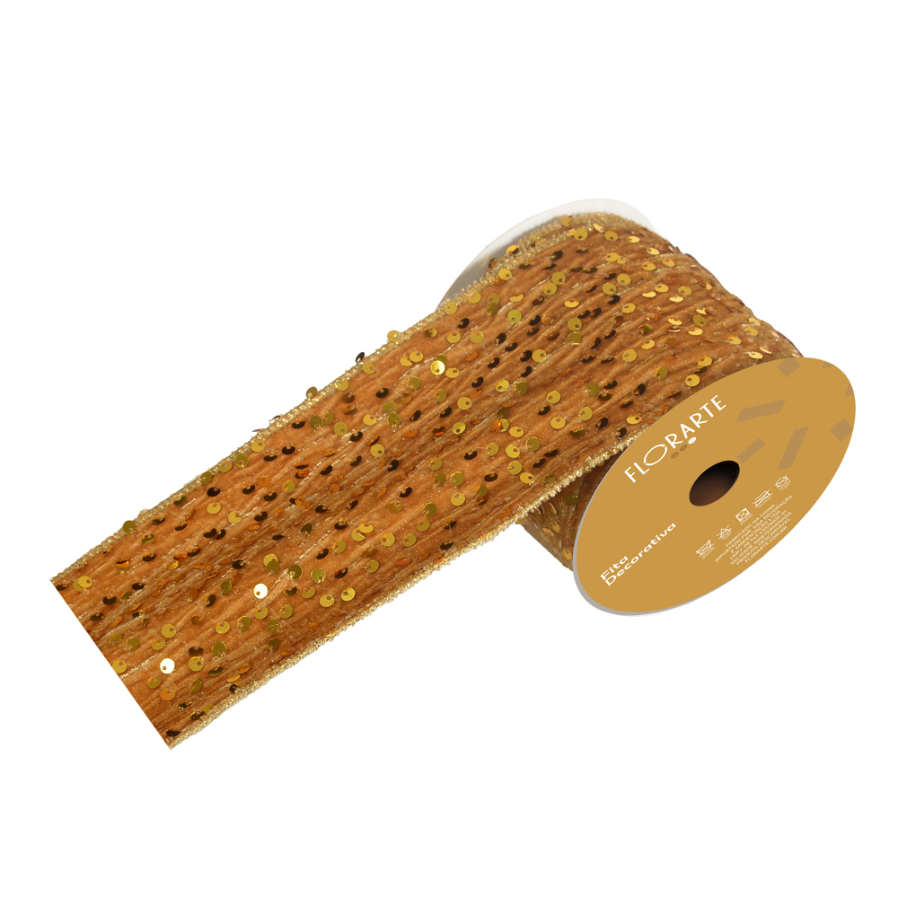 FITA ARAMADA TECIDO C/PAETE (DOURADO) 10cmX9,14m