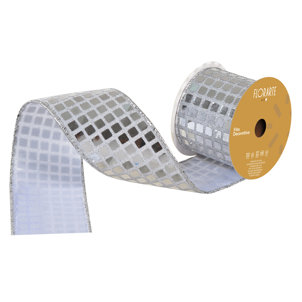FITA ARAMADA TECIDO C/COSTURA (PRATA) 6,3cmX9,14m
