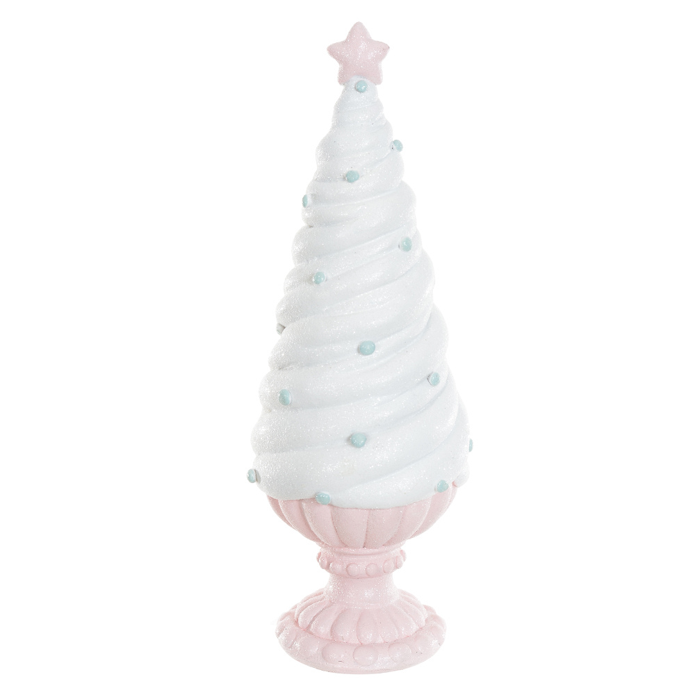 RESINA NATAL ARVORE (BRANCO ROSA) 25,5X9X9cm