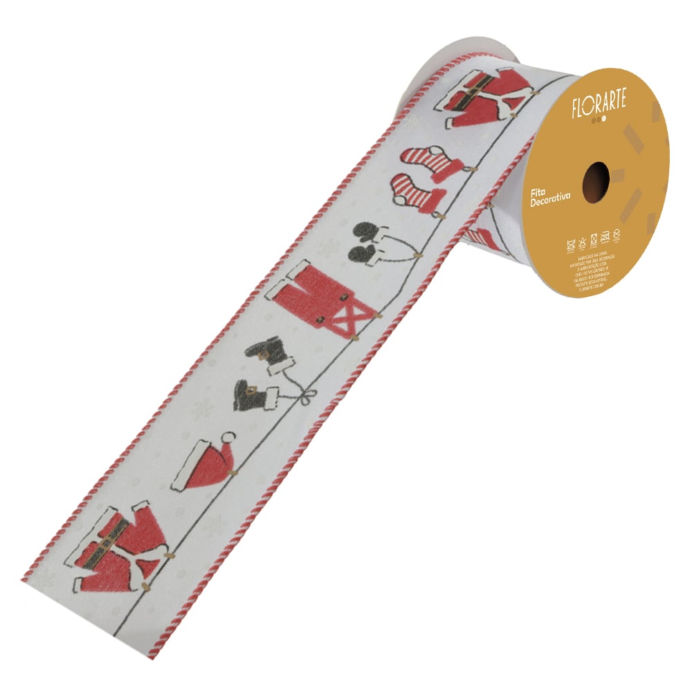 FITA ARAMADA LINHO C/COSTURA (BRANCO VERMELHO) 6,3cmX9,14m