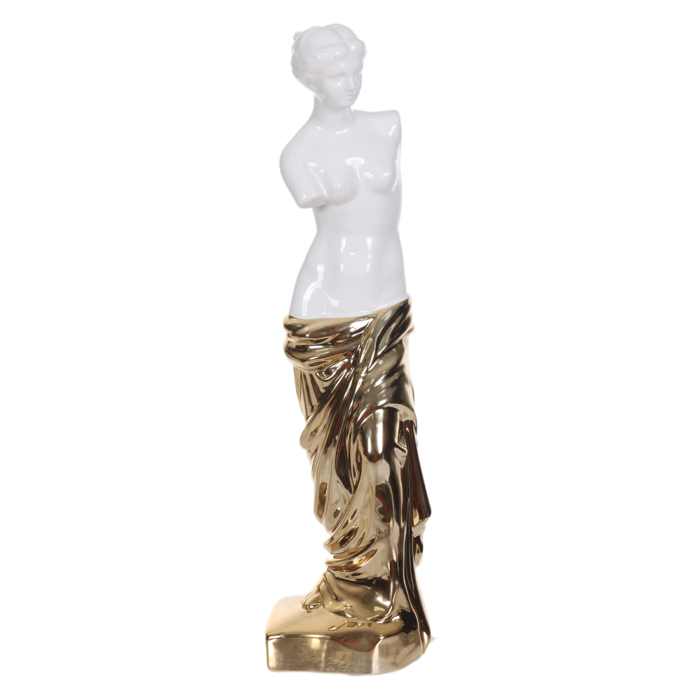 ESCULTURA DECORATIVA CERAMICA VENUS DE MILO (BRANCO DOURADO) 41X11X9,5cm