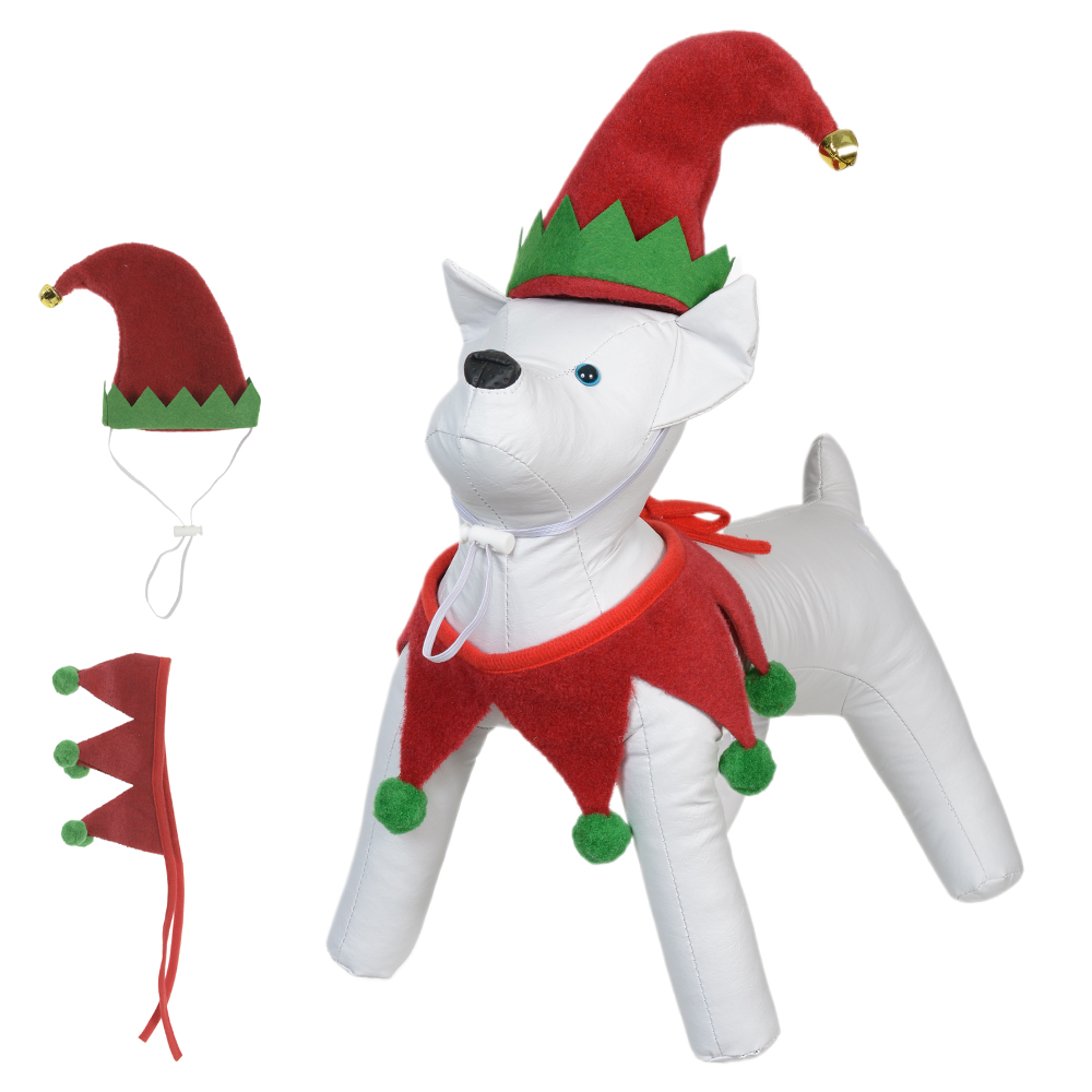 CONJUNTO ROUPINHA DE PET C/COLARINHO E GORRO (VERDE VERMELHO) 28X16,5cm