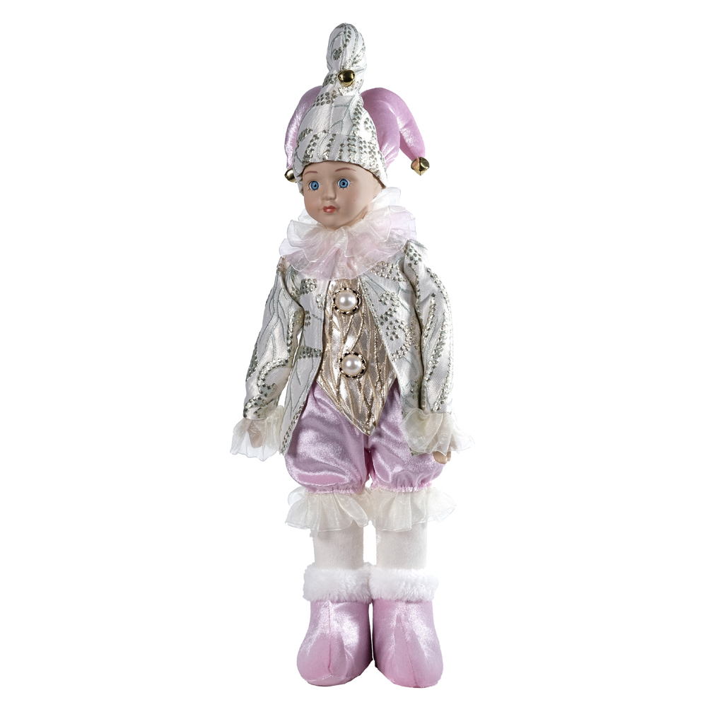 BONECO NATAL PIERROT A CORDA (ROSA) 45cm