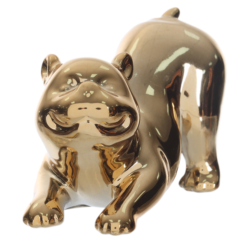 ESCULTURA DECORATIVA CERAMICA URSO (DOURADO) 6,5X9,5X6cm