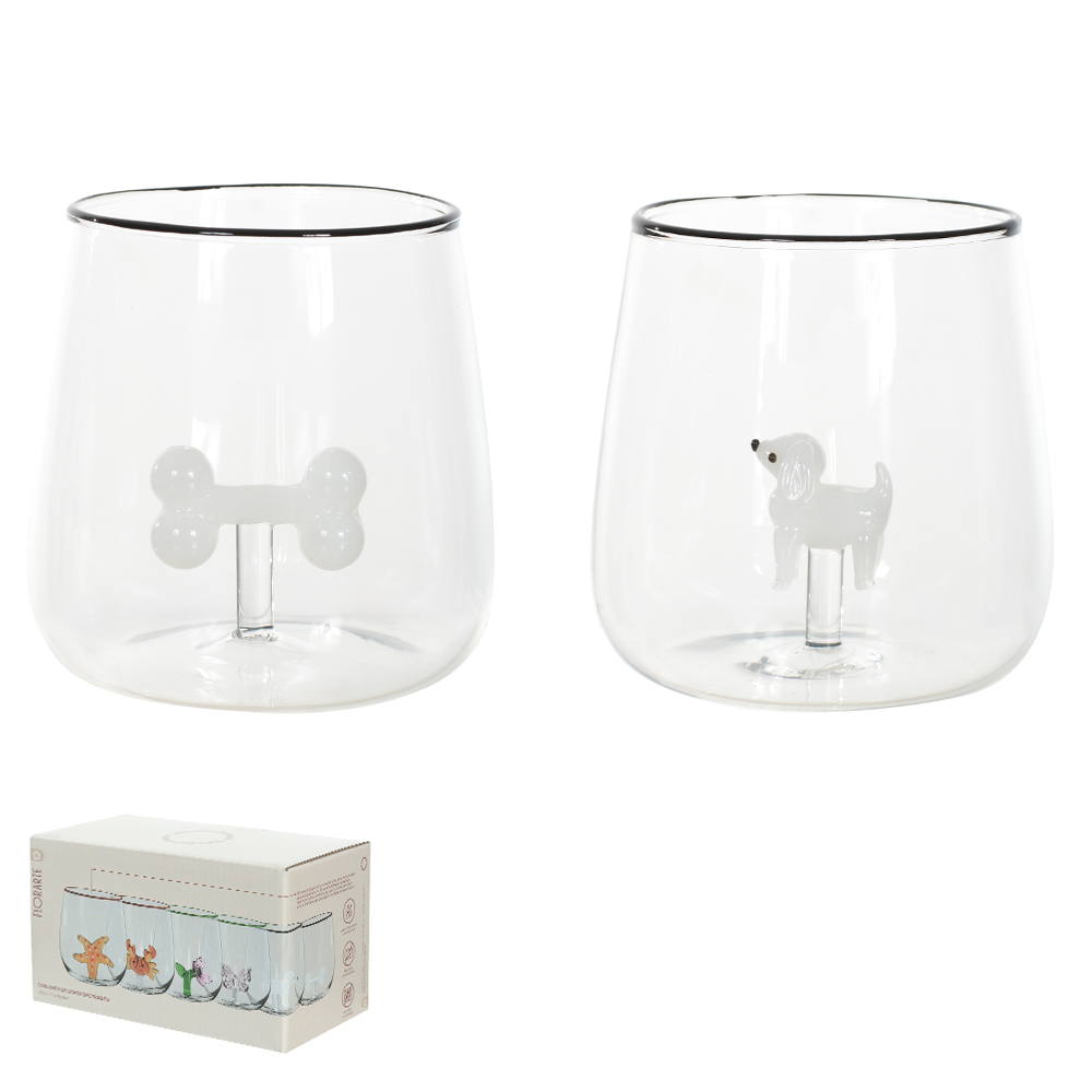 CJ COPOS DECORADOS 250ml 9X8,5cm C/2 PCS (TRANSPARENTE BD.PRETO)