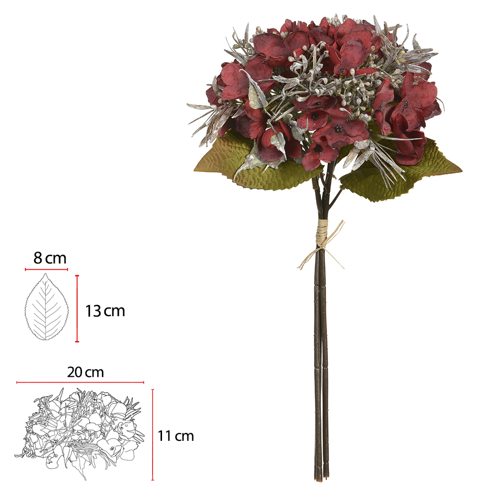 B.HORTENSIA RAMALHETE C/FITA X3 (VERMELHO OUTONO) 42cm