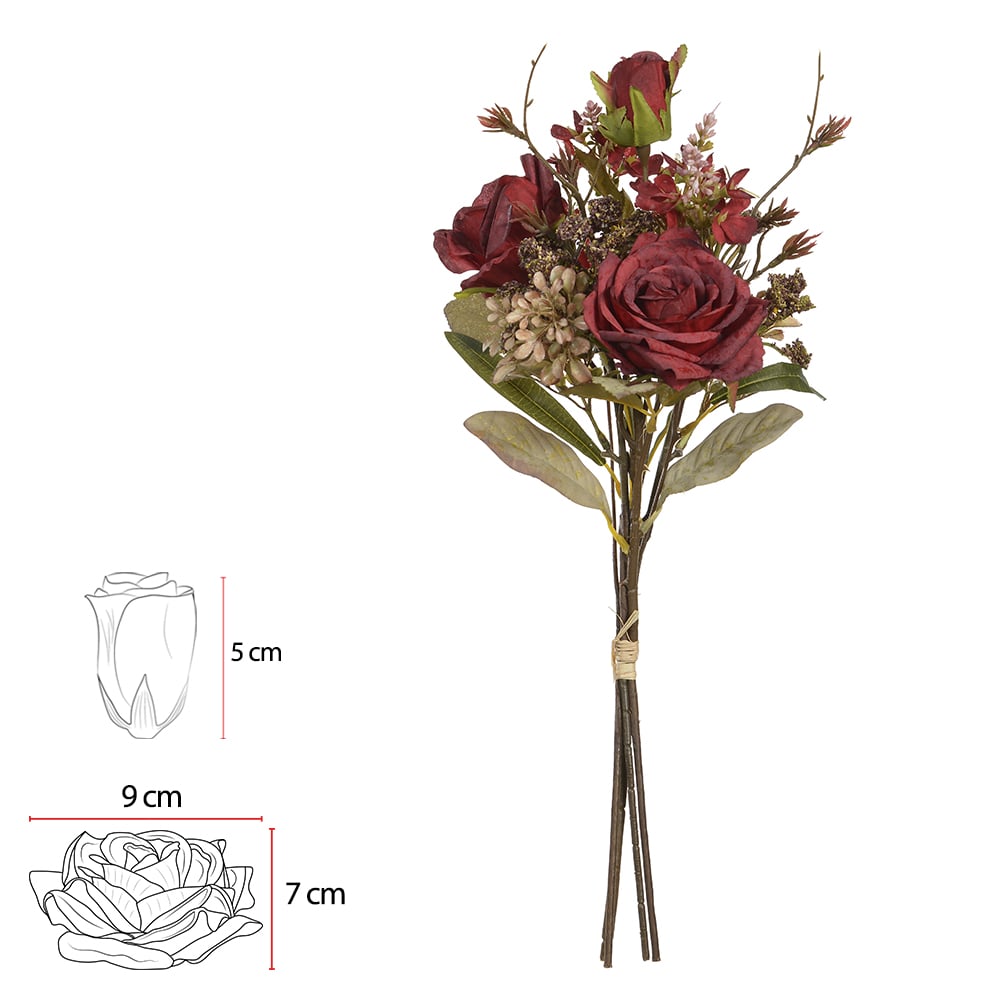 B.ROSA RAMALHETE C/FITA X4 (VERMELHO OUTONO) 53cm