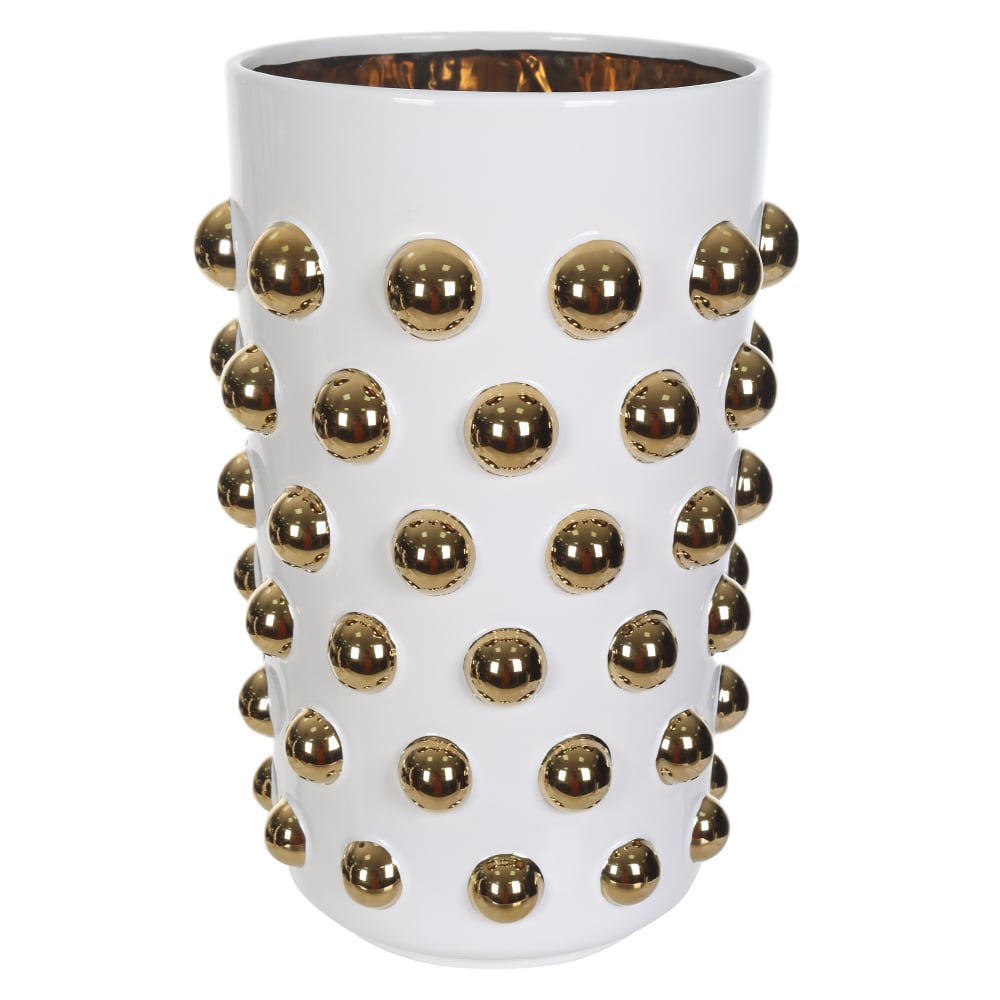 VASO DECORATIVO CERAMICA BALLS (BRANCO DOURADO) 36cm 24d