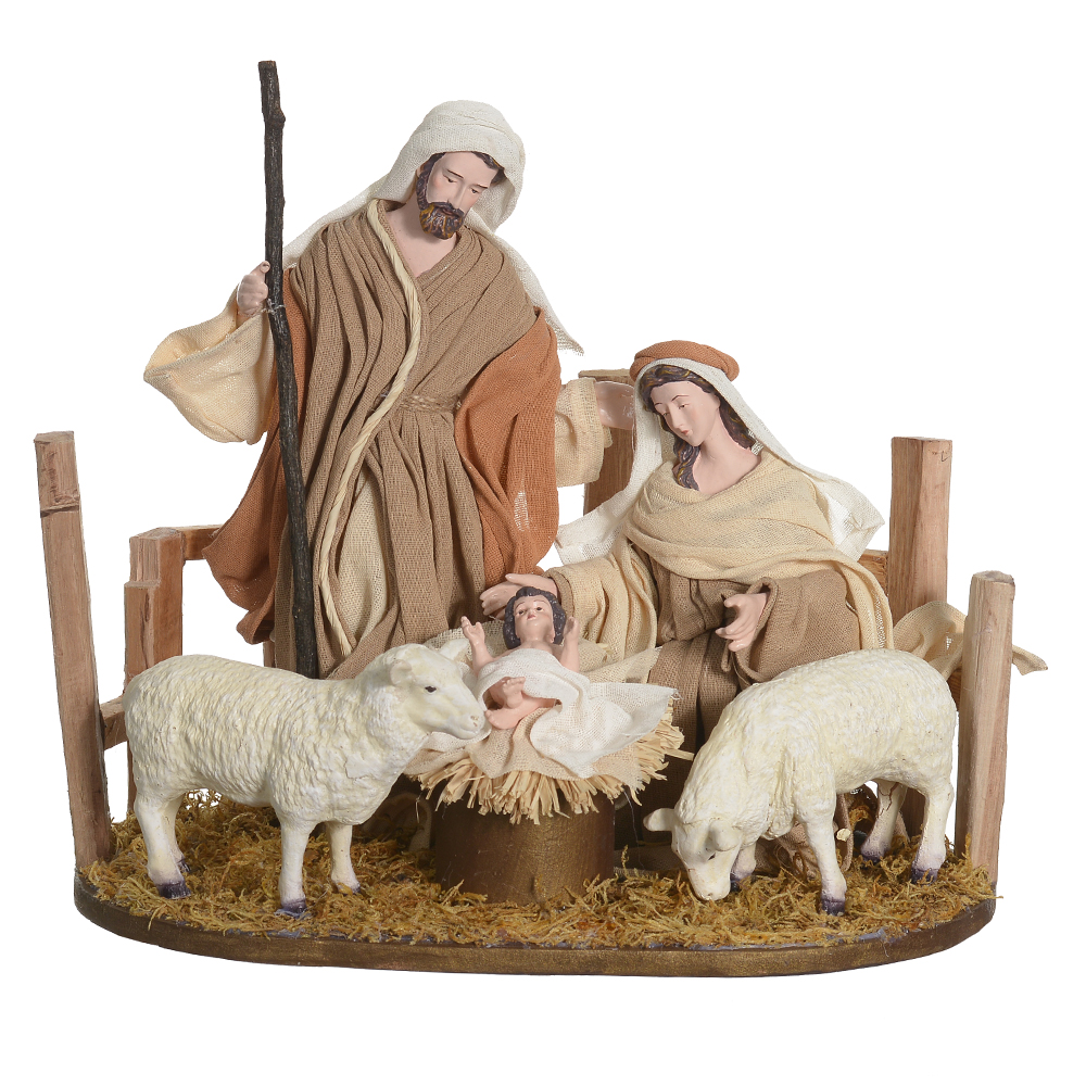 CENARIO SAGRADA FAMILIA NATAL COLECAO JERUSALEM (BEGE) 27,5cm
