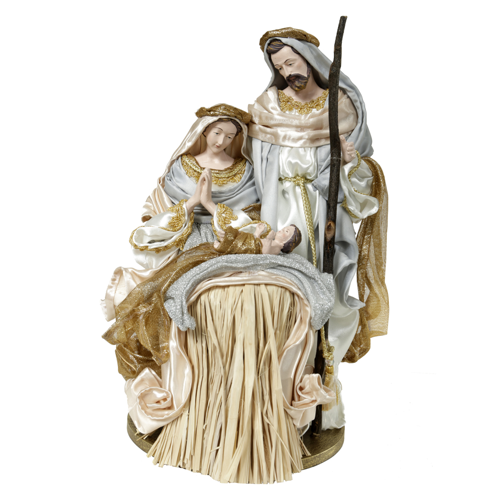 SAGRADA FAMILIA NATAL COLECAO CRISTAL (PRATA DOURADO) 35cm