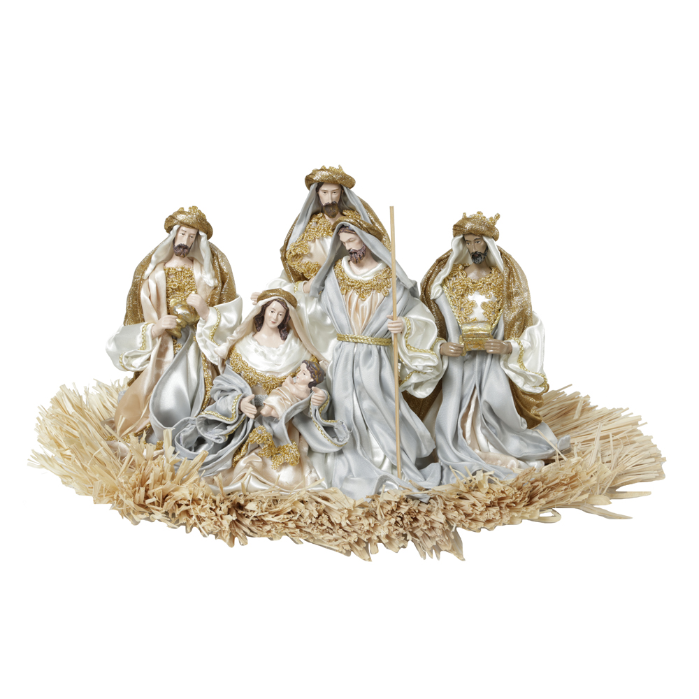 CENARIO PRESEPIO NATAL COLECAO CRISTAL (PRATA DOURADO) 24cm
