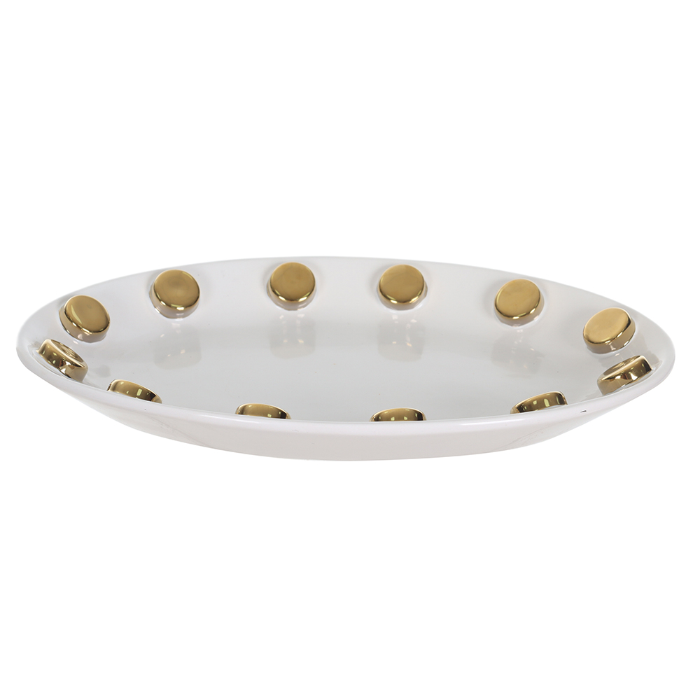 CENTRO DE MESA CERAMICA BALLS (BRANCO DOURADO) 3,5X27X17,5cm