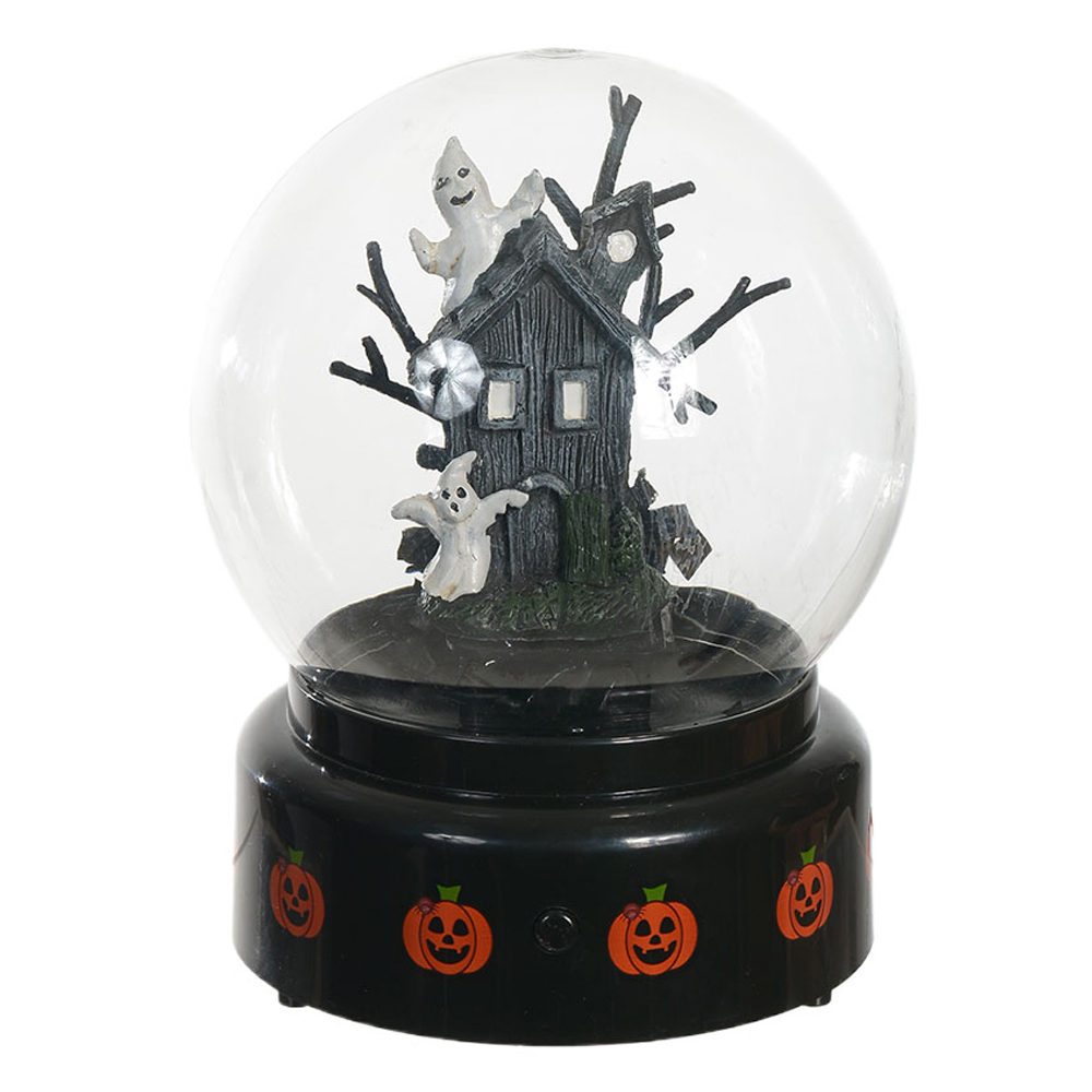 GLOBO ILUMINADO CASA ASSOMBRADA C/MUSICA (PRETO LARANJA) 18X13X13cm