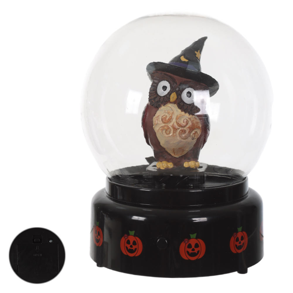 GLOBO ILUMINADO CORUJA C/MUSICA (PRETO LARANJA) 18X13X13cm
