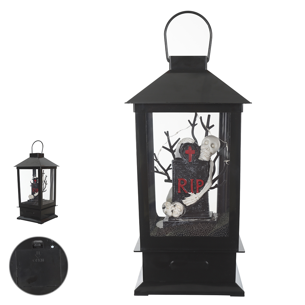 LANTERNA ILUMINADA ESQUELETO (PRETO BRANCO) 35X17X17cm