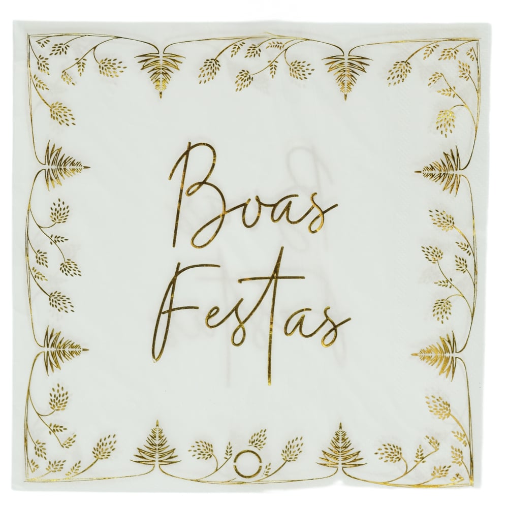 GUARDANAPO PAPEL NATAL FOLHA DUPLA C/20 (BRANCO DOURADO) 40X40cm