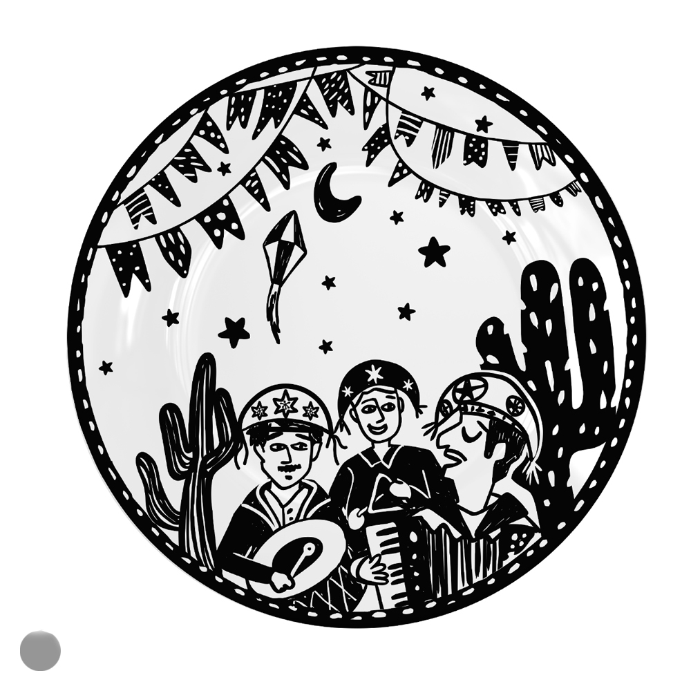 PRATO SOBREMESA VIDRO OPALINO (BRANCO PRETO) 17,78cm