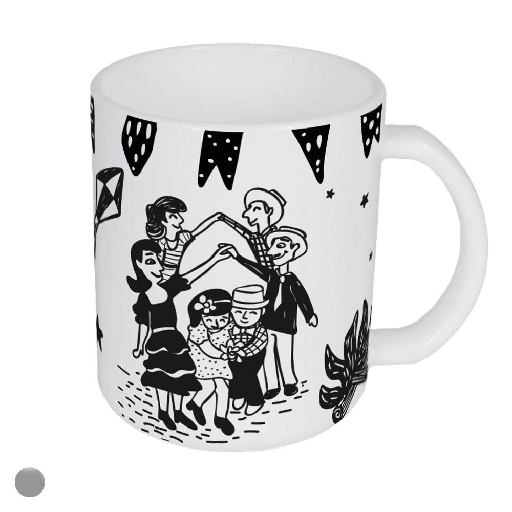 CANECA VIDRO OPALINO CORDEL PB (BRANCO PRETO) 8X8X9,4cm