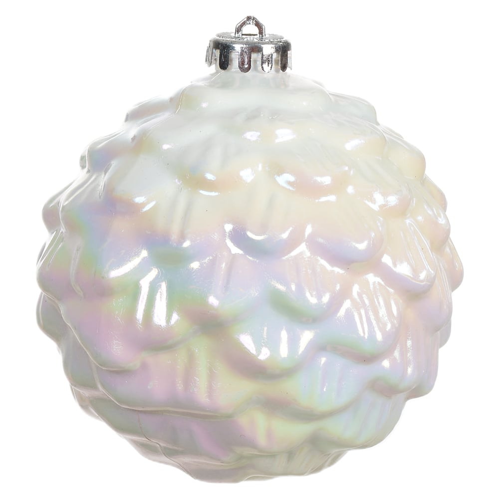 BOLA DECORADA C/3 UND (IRIDESCENTE BRANCO) 12cm