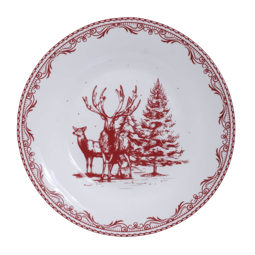 PRATO SOBREMESA VIDRO OPALINO ILUSTRADA CJ C/6 (BRANCO VERMELHO) 22,5D