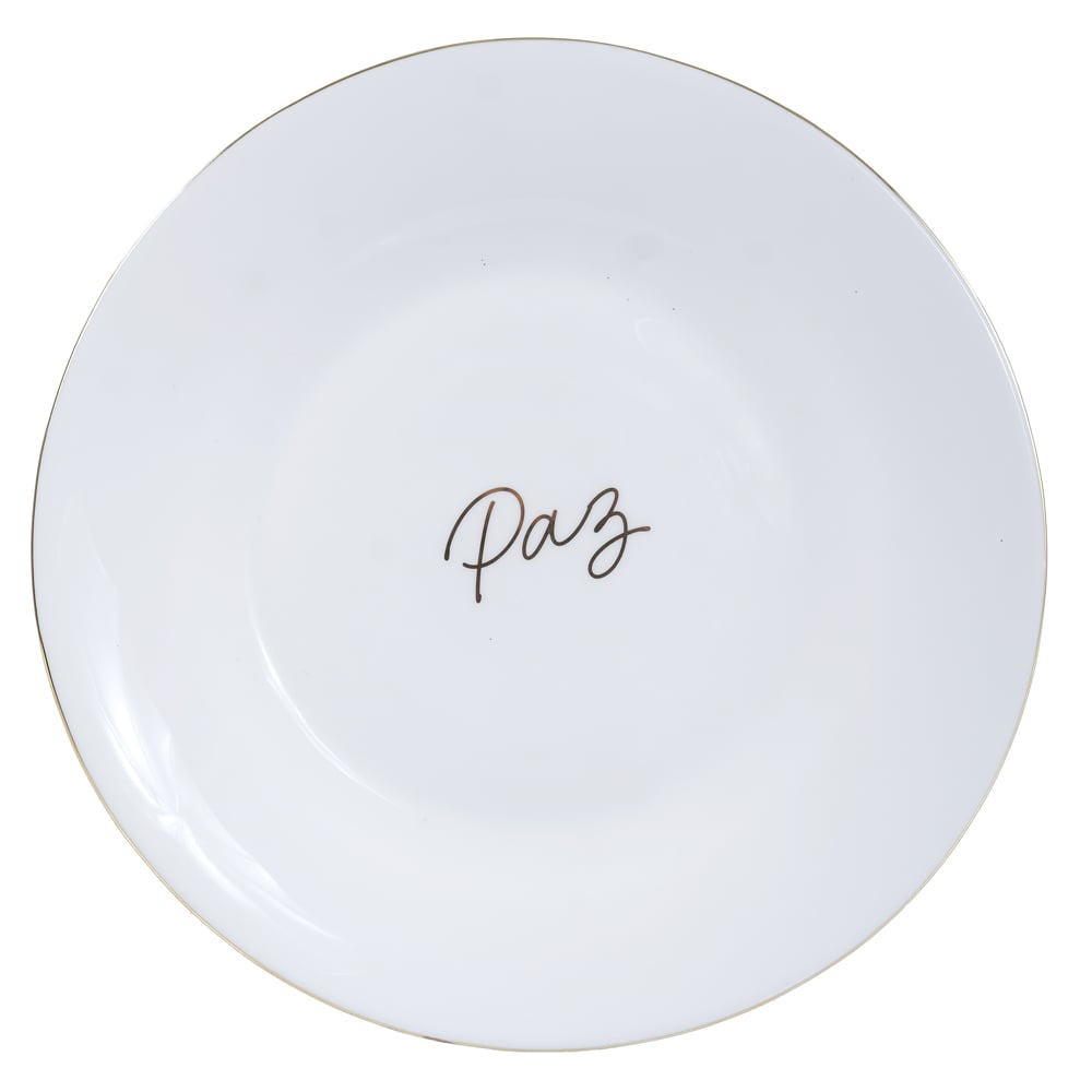 PRATO SOBREMESA VIDRO OPALINO DESEJOS CJ C/6 (BRANCO DOURADO) 22,5D