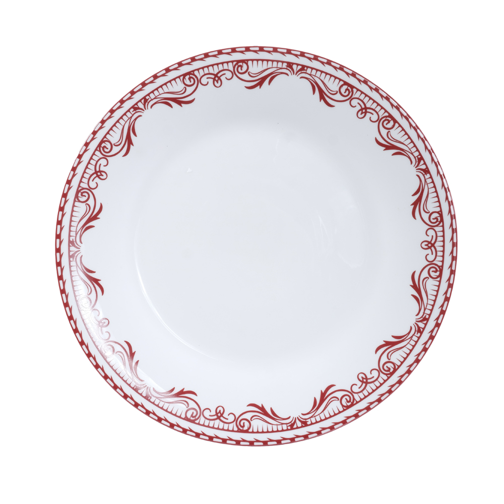 PRATO RASO VIDRO OPALINO ILUSTRADA CJ C/6 (BRANCO VERMELHO) 27,5D