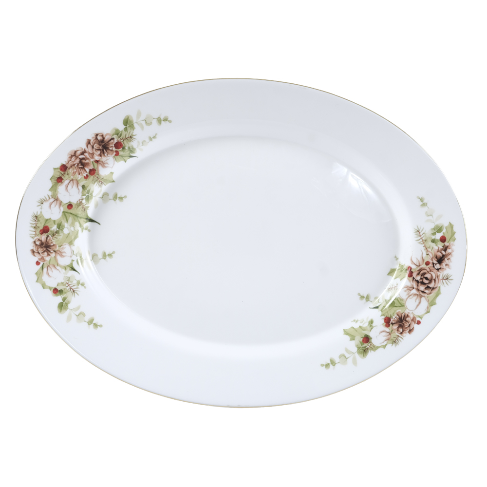 TRAVESSA VIDRO OPALINO PINHA CJ C/2 (BRANCO DOURADO) 25,5X35cm