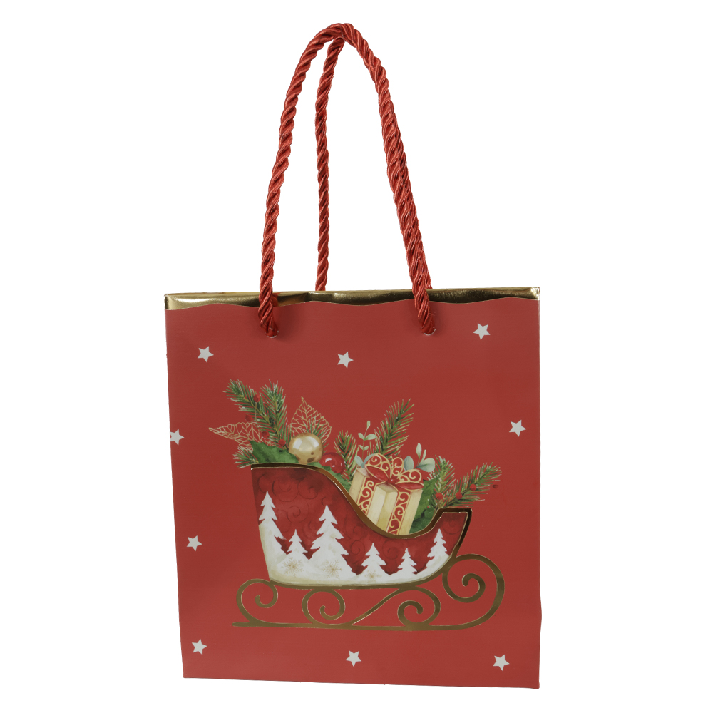 SACOLA DE PAPEL COM HOT STAMPING VINTAGE (VERMELHO VERDE) 15,5X7X14,3cm