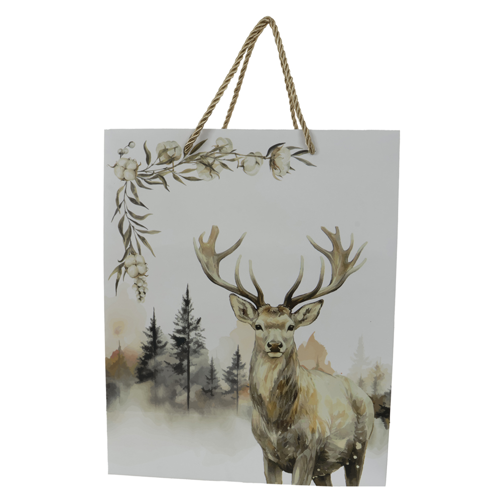 SACOLA DE PAPEL CERVO (BRANCO BEGE) 32X12X26cm