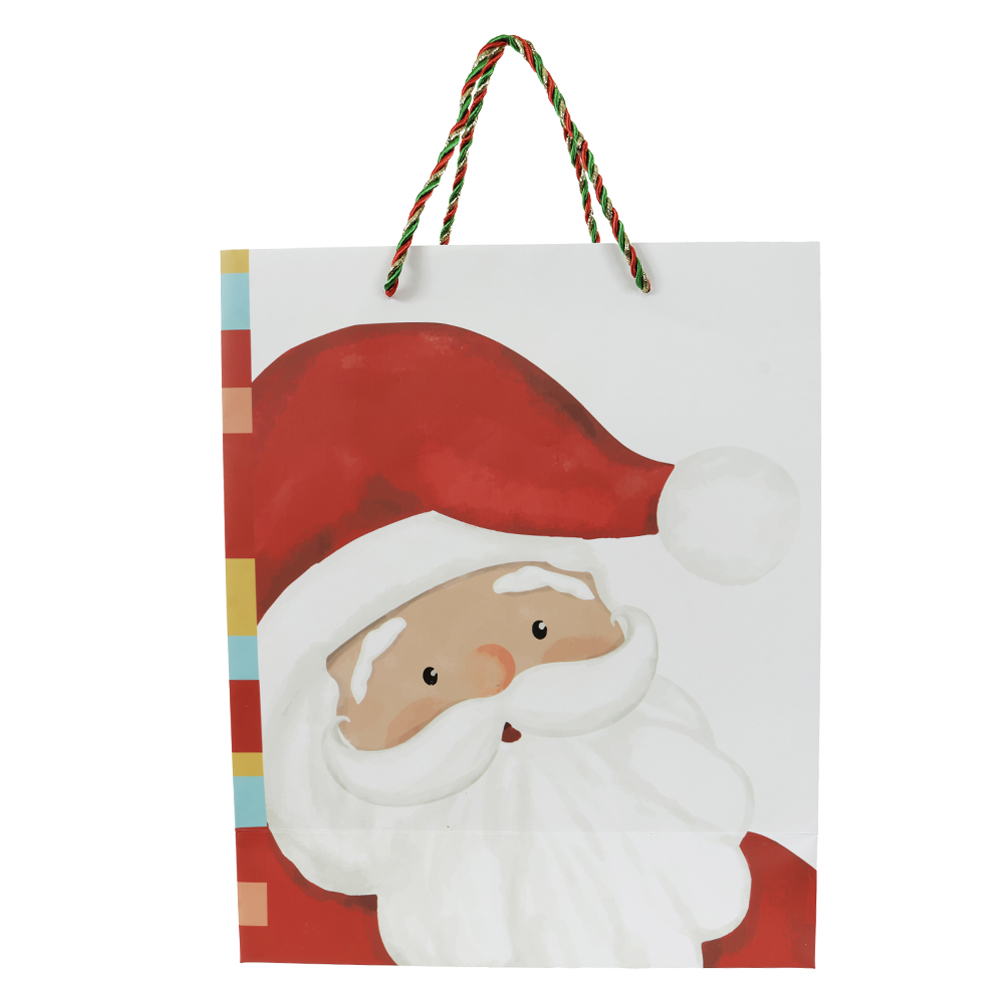 SACOLA DE PAPEL NOEL AQUARELADO (VERMELHO AZUL) 32X12X26cm