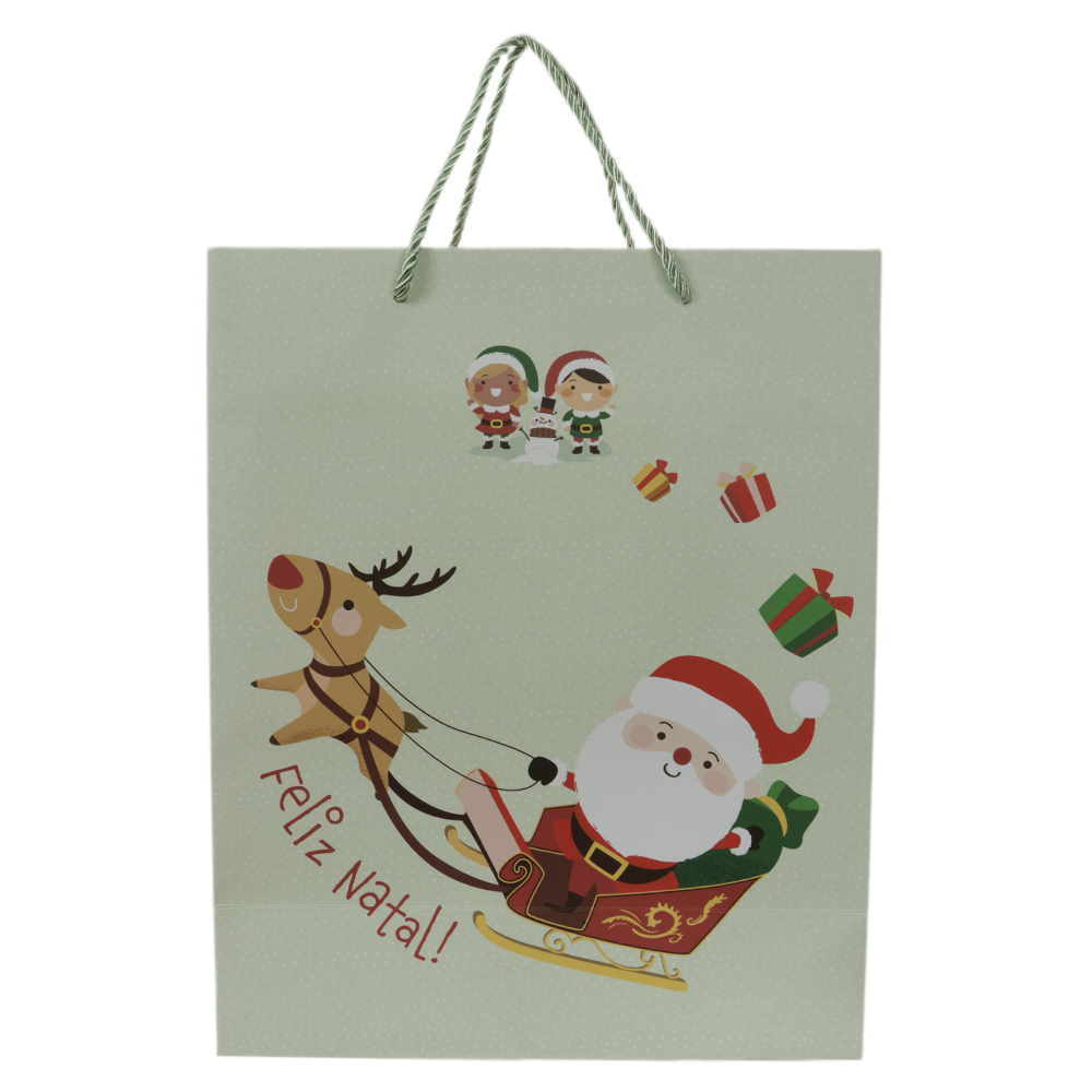 SACOLA DE PAPEL NOEL (VERMELHO VERDE) 32X12X26cm