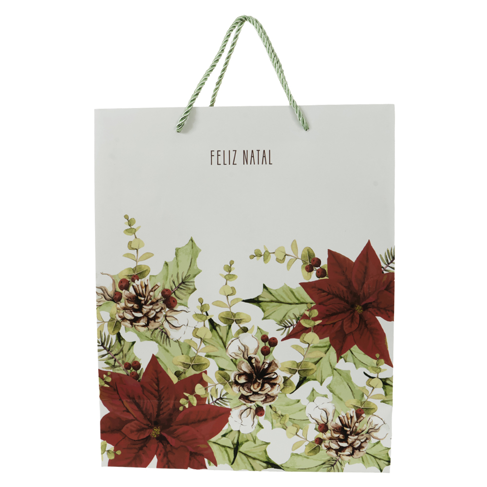 SACOLA DE PAPEL PINHA (VERMELHO VERDE) 32X12X26cm