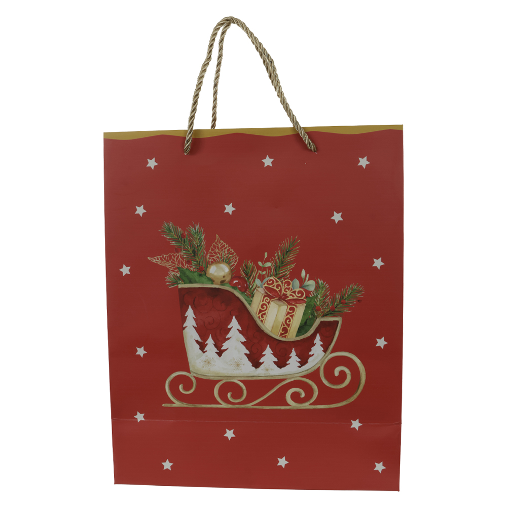 SACOLA DE PAPEL COM HOT STAMPING VINTAGE (VERMELHO VERDE) 32X12X26cm