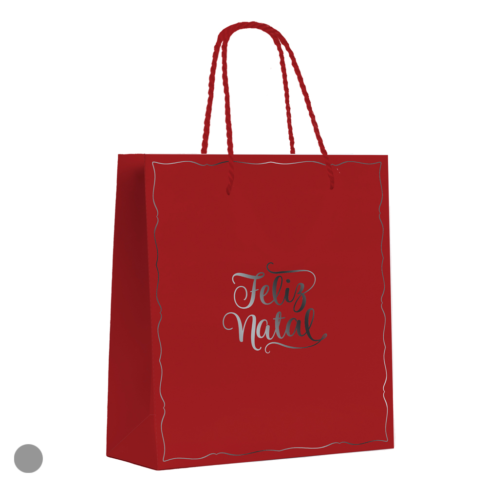 SACOLA DE PAPEL COM HOT STAMPING PALAVRAS (VERMELHO) 32X12X26cm