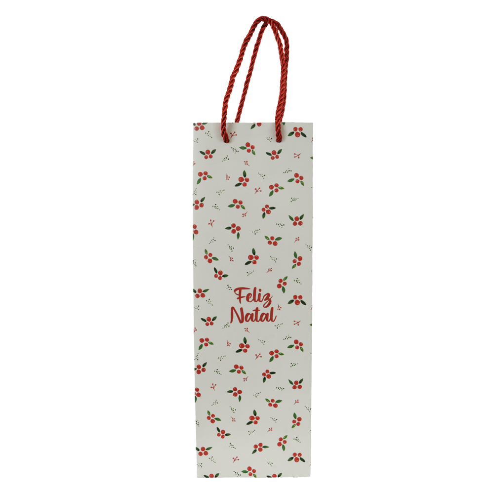 SACOLA DE VINHO BERRY LISTRAS E POA (VERMELHO VERDE) 35X9X11,5cm