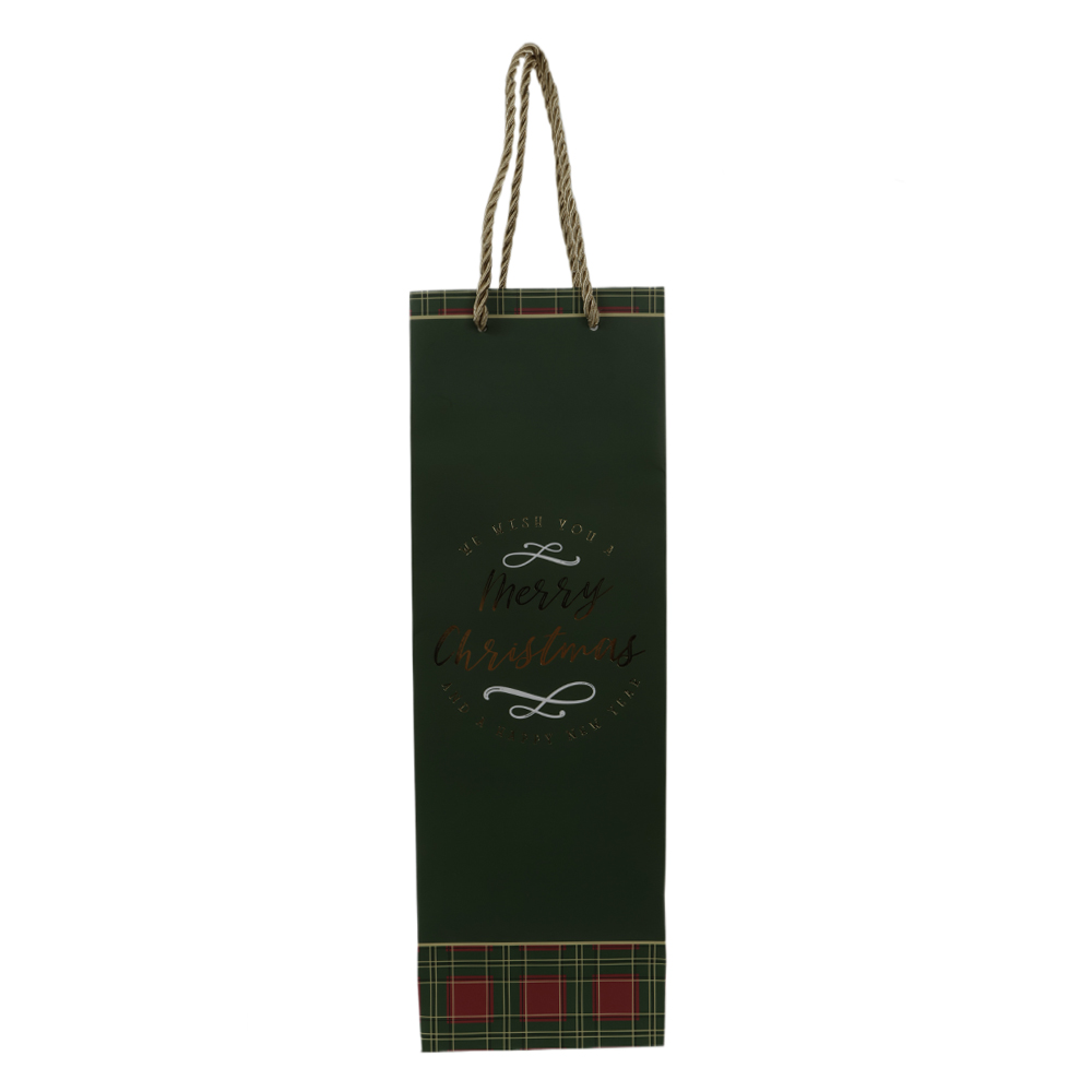 SACOLA DE VINHO COM HOT STAMPING XADREZ (VERDE VERMELHO) 35X9X11,5cm