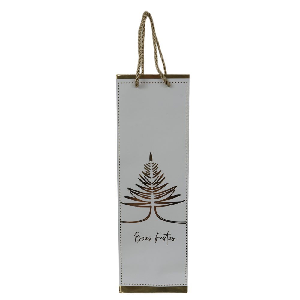 SACOLA DE VINHO COM HOT STAMPING DOURADA (BRANCO DOURADO) 35X9X11,5cm