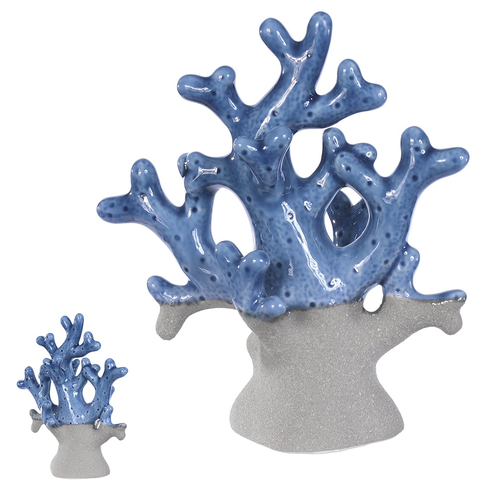 ESCULTURA DECORATIVA CERAMICA CORAL (AZUL BEGE) 17X15X8cm