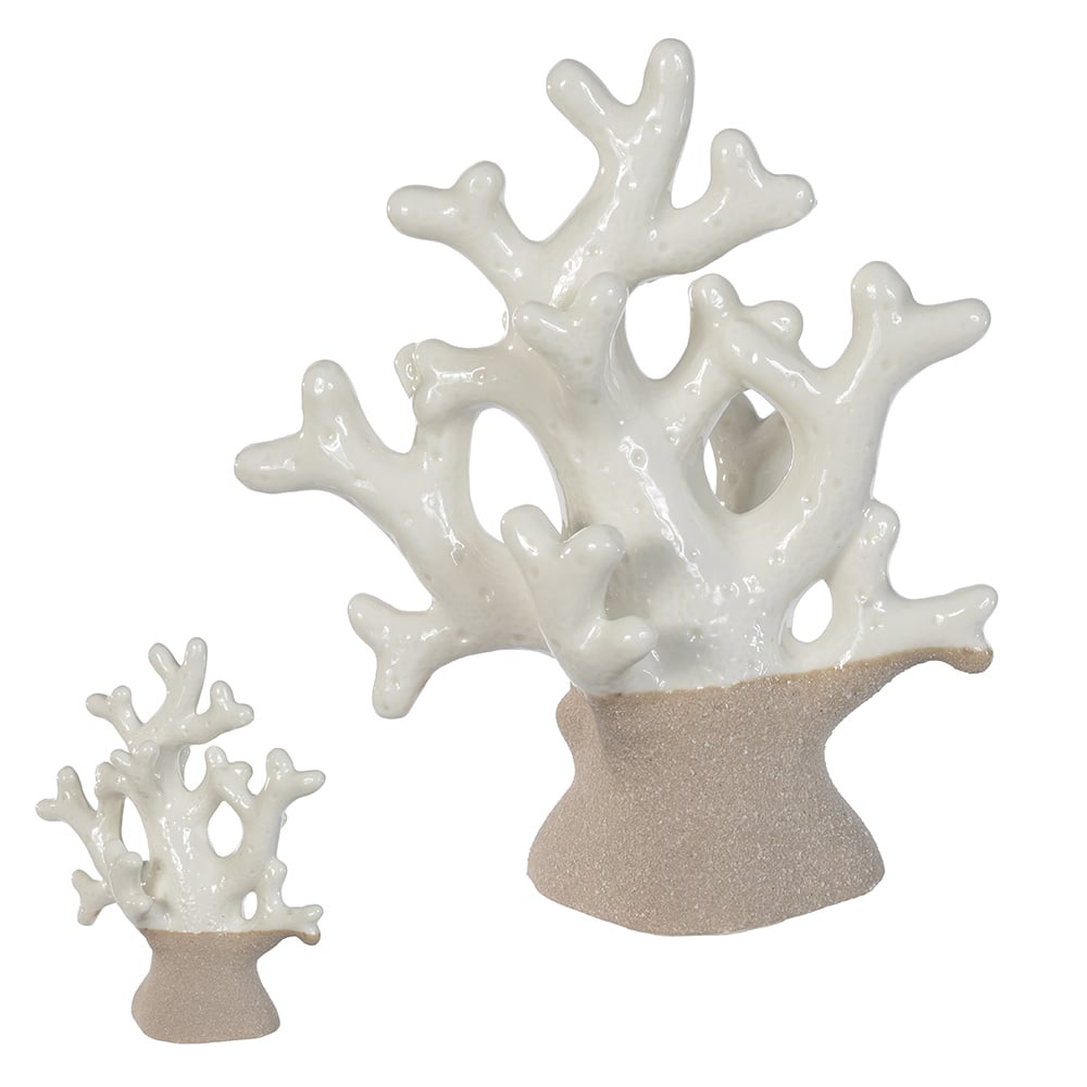 ESCULTURA DECORATIVA CERAMICA CORAL (BRANCO BEGE) 17X15X8cm