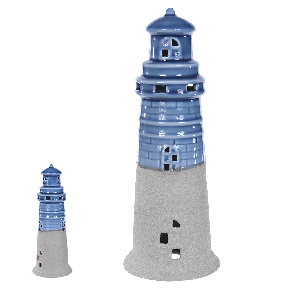 ESCULTURA DECORATIVA CERAMICA FAROL (AZUL BEGE) 25cm 9,2d