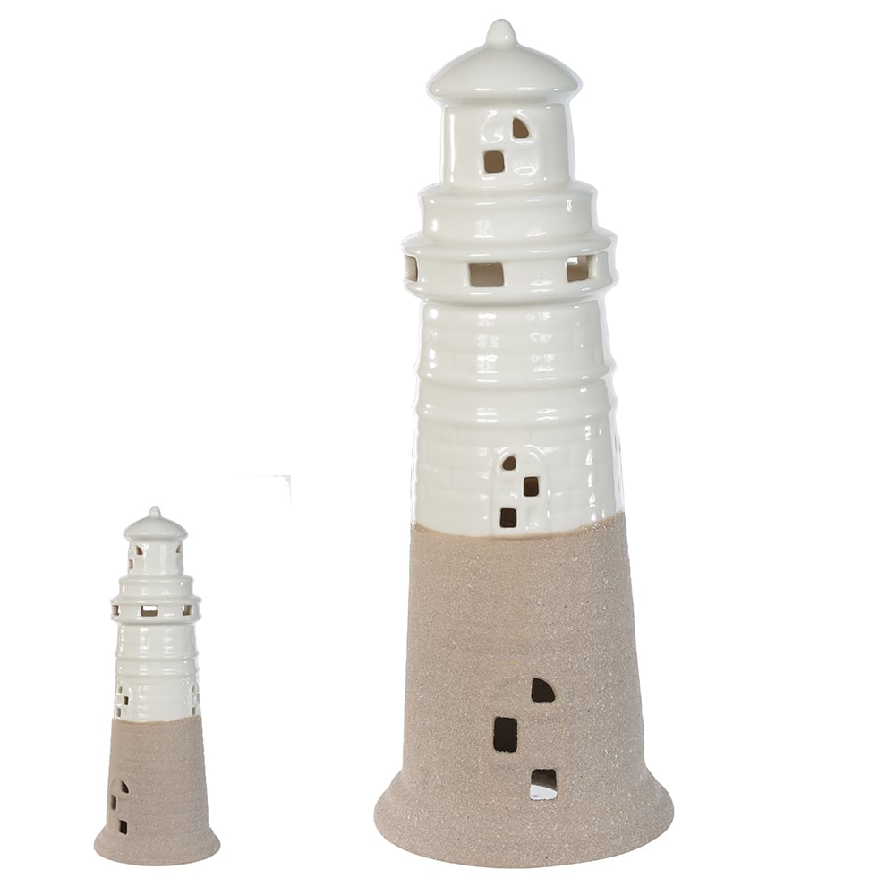ESCULTURA DECORATIVA CERAMICA FAROL (BRANCO BEGE) 25cm 9,2d