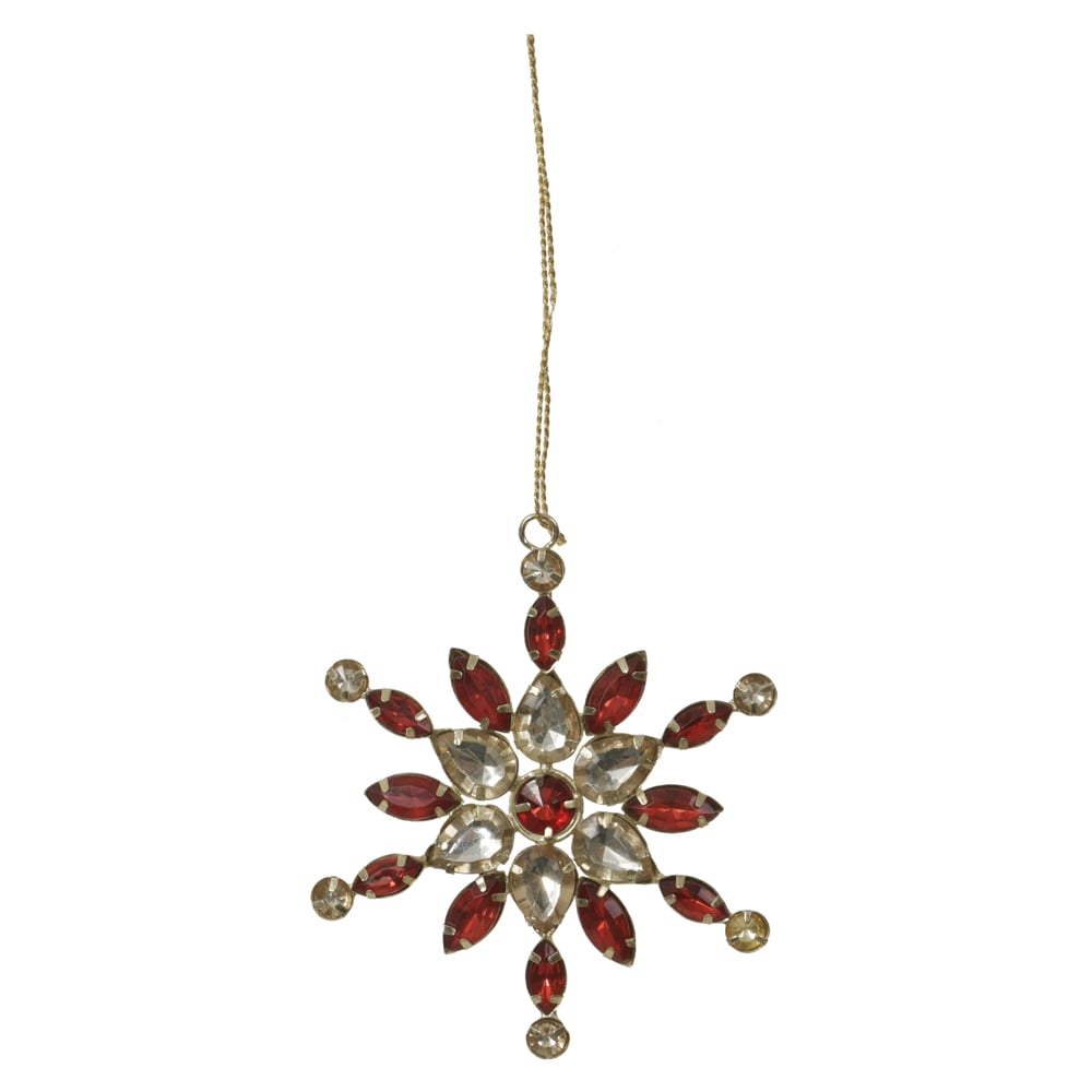NATAL ENFEITE FLOCO DE NEVE (DOURADO VERMELHO) 10cm