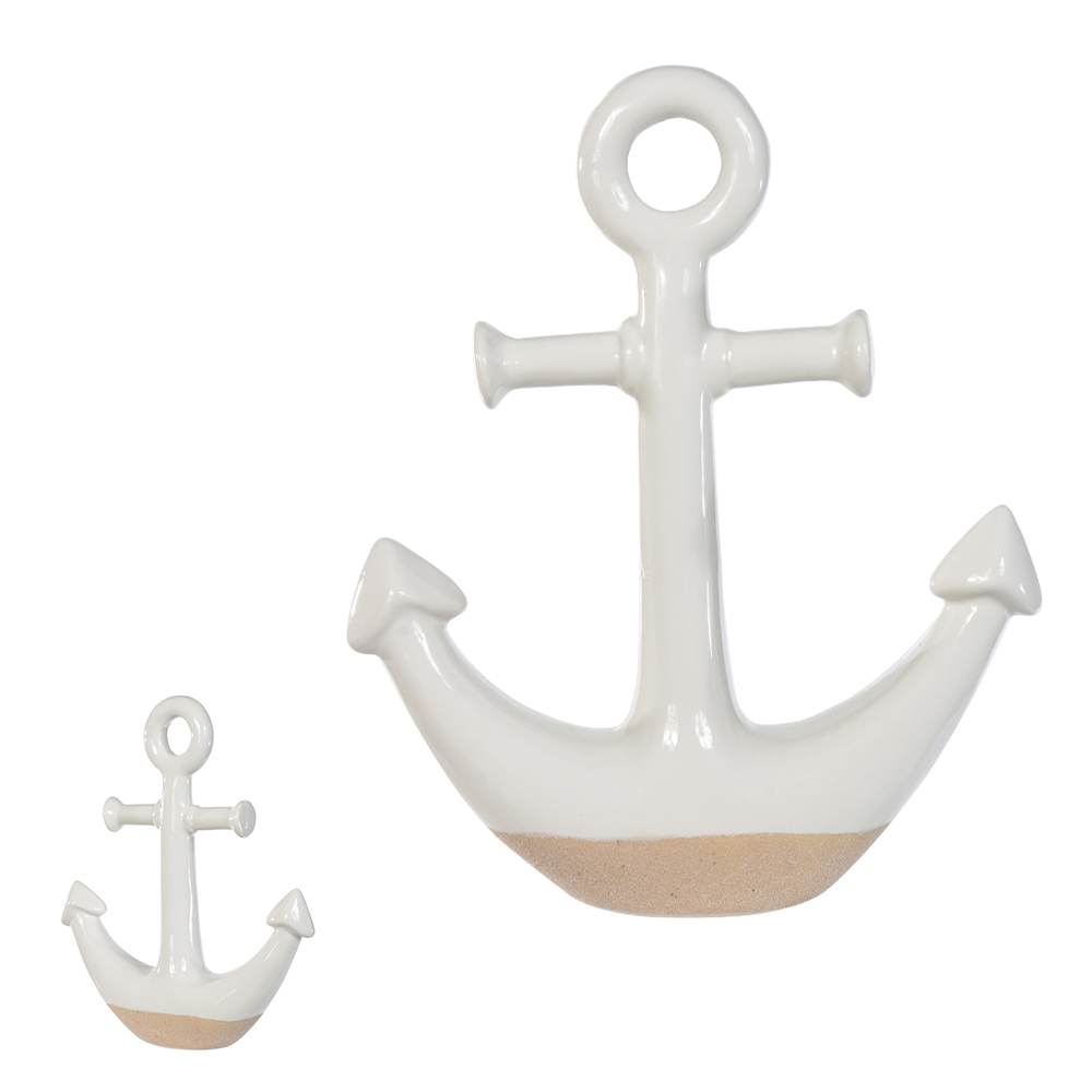 ESCULTURA DECORATIVA CERAMICA ANCORA (BRANCO BEGE) 18X15X5cm
