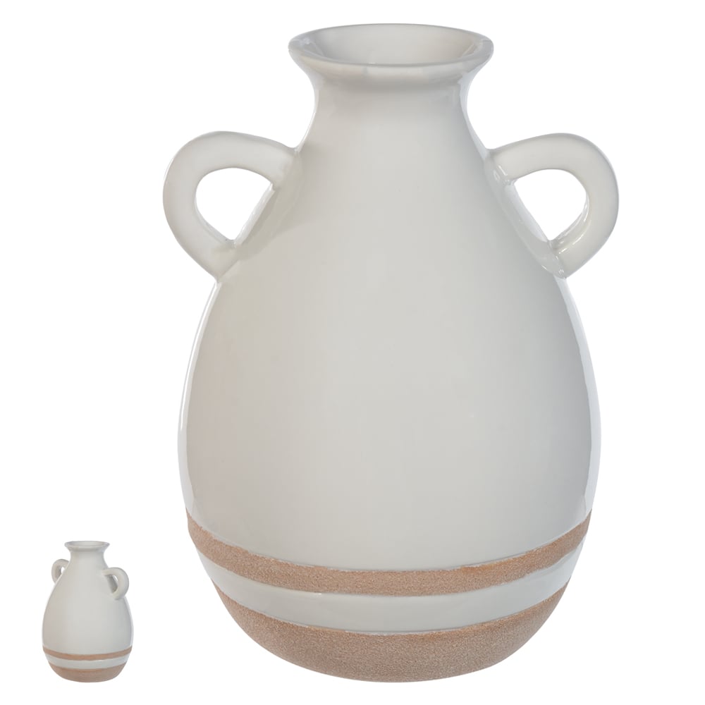 VASO DECORATIVO CERAMICA (BRANCO BEGE) 16cm 11d