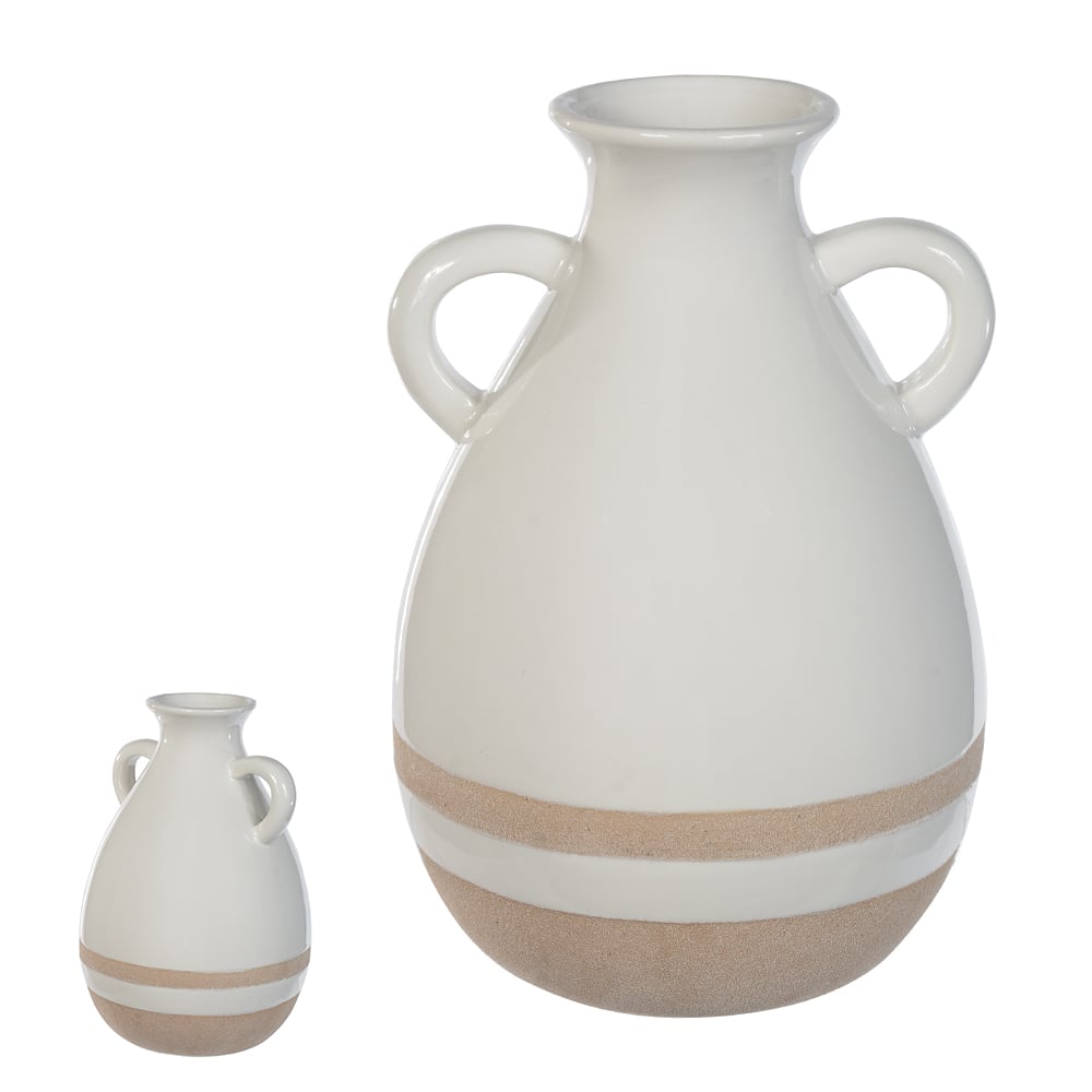 VASO DECORATIVO CERAMICA (BRANCO BEGE) 20cm 13d
