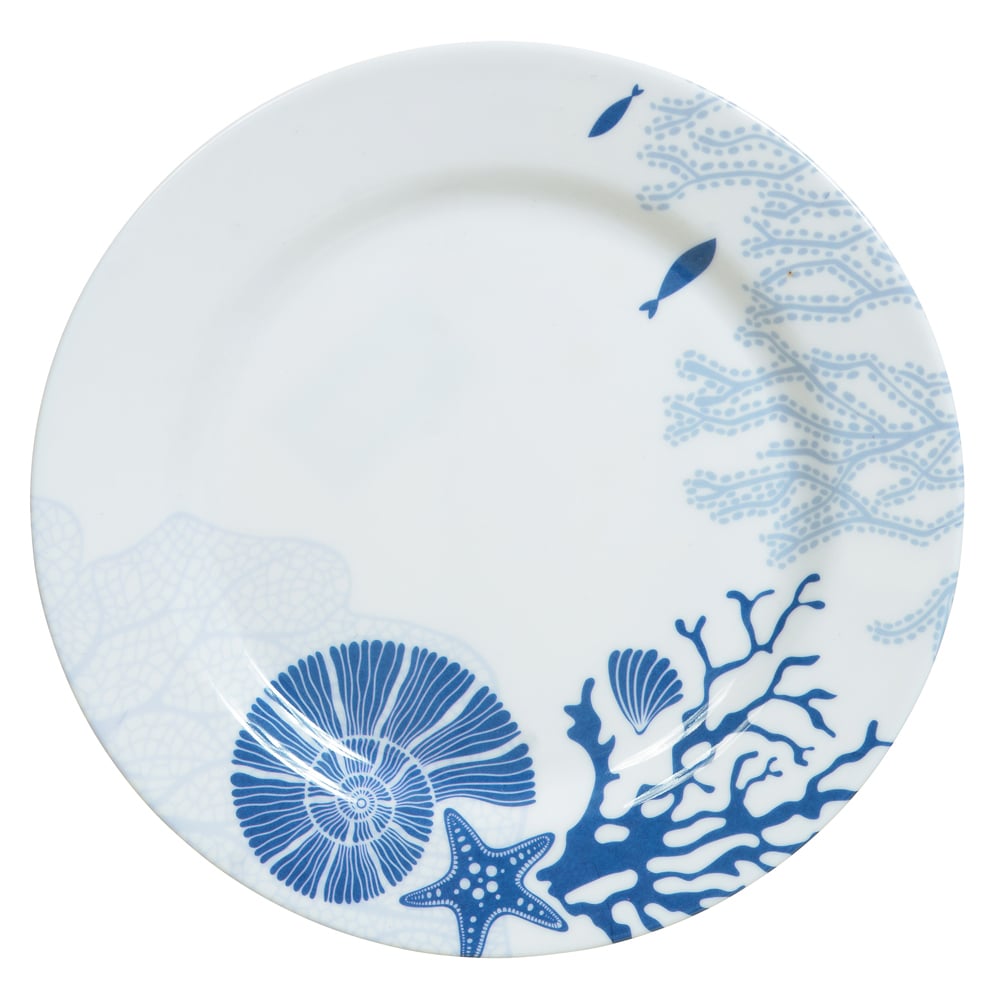 PRATO SOBREMESA MELAMINA NAUTICA (BRANCO AZUL) 22,5D