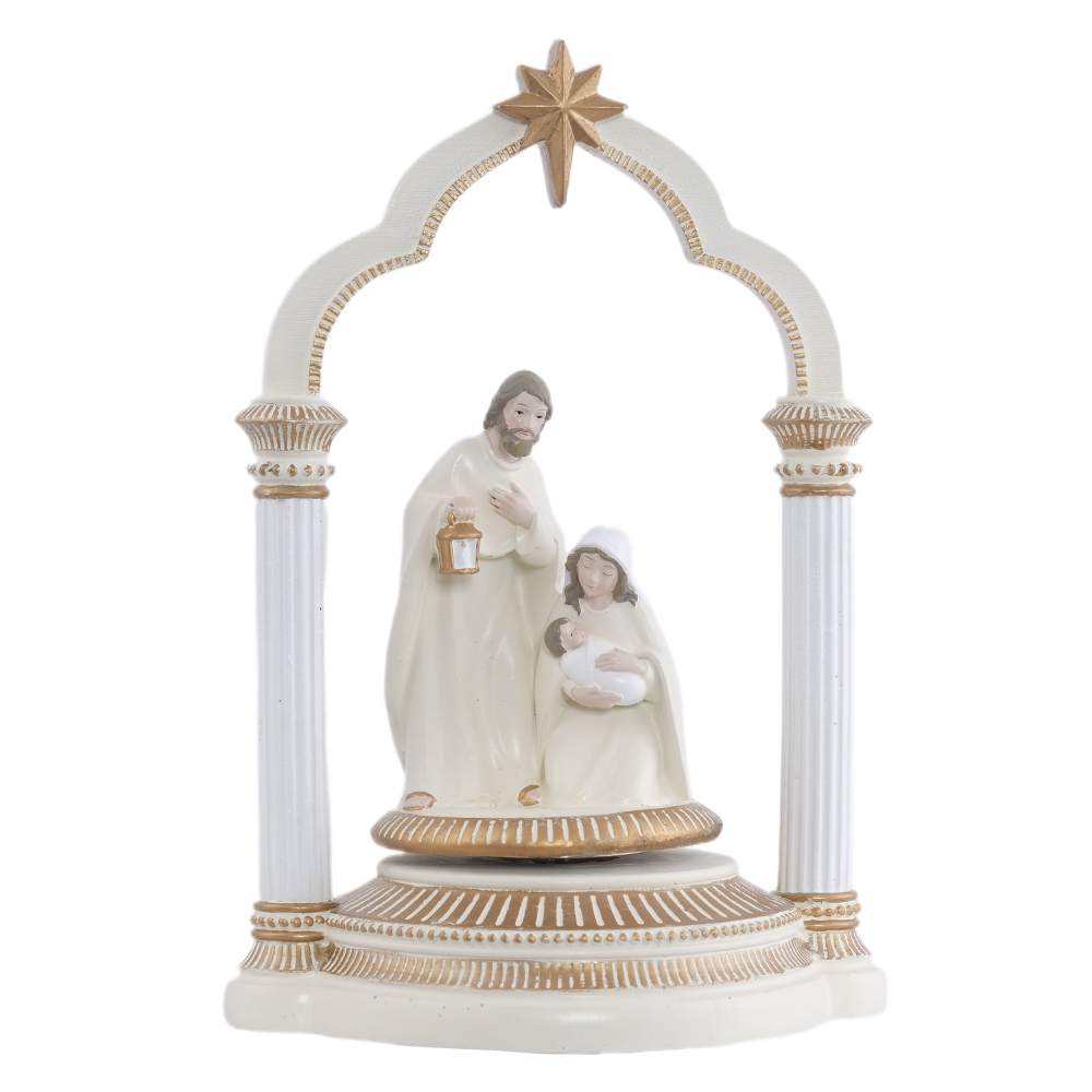 RESINA NATAL SAGRADA FAMILIA CAIXA DE MUSICA (DOURADO CHAMPANHE) 24X16cm